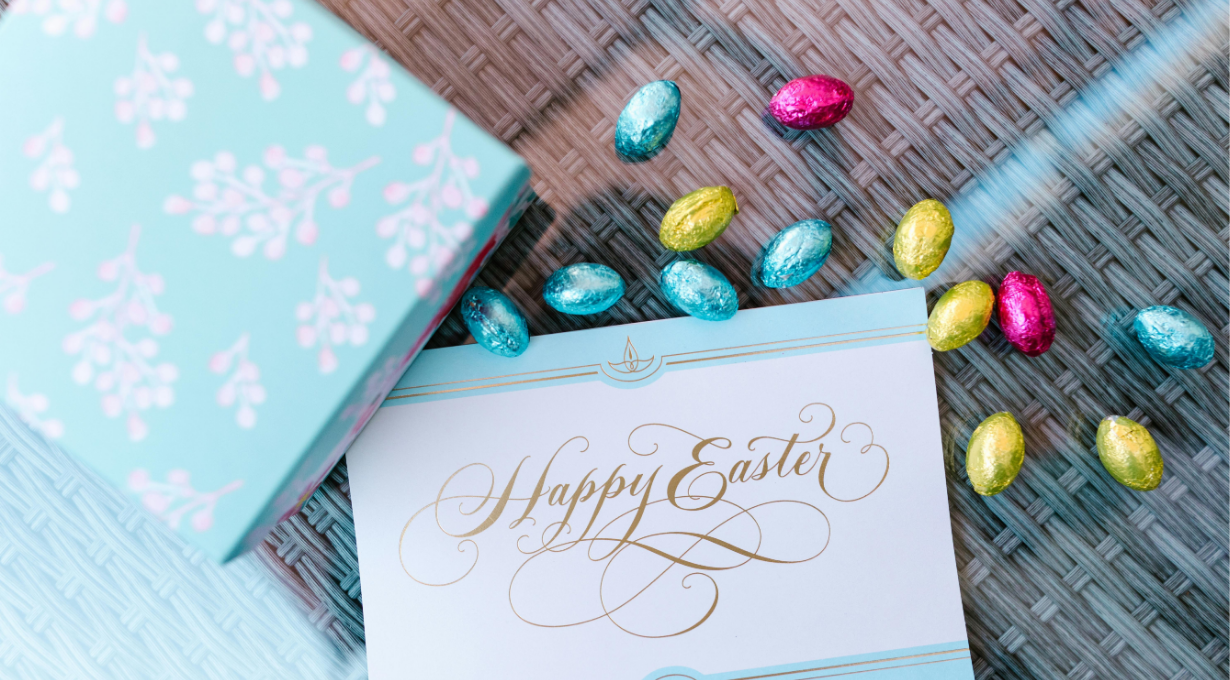 Easter wishes written on a card